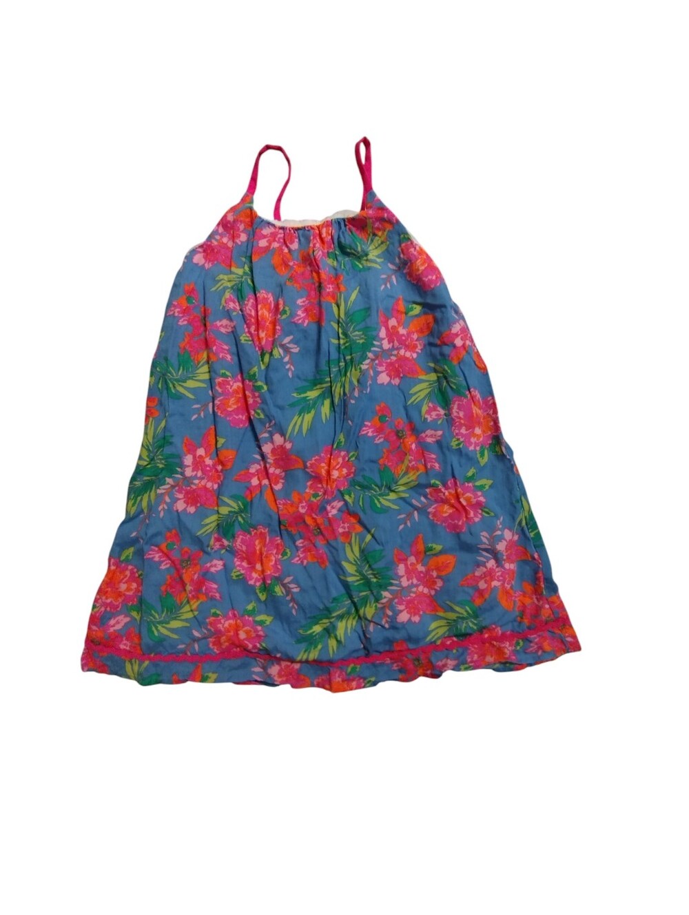 EUC Tommy Bahama Blue Floral Lined Sundress with Pink Straps And A Bow SZ 7